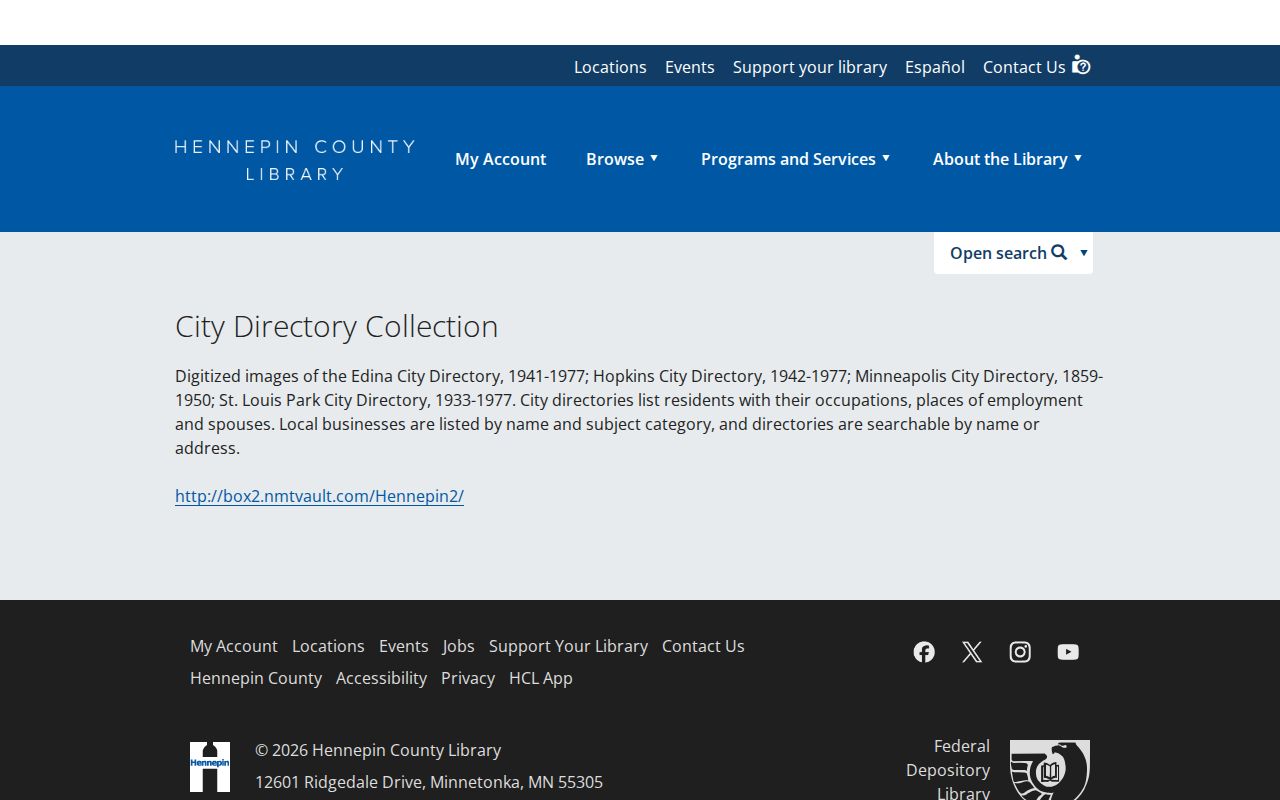 Crystal city directory collection at Hennepin County Library