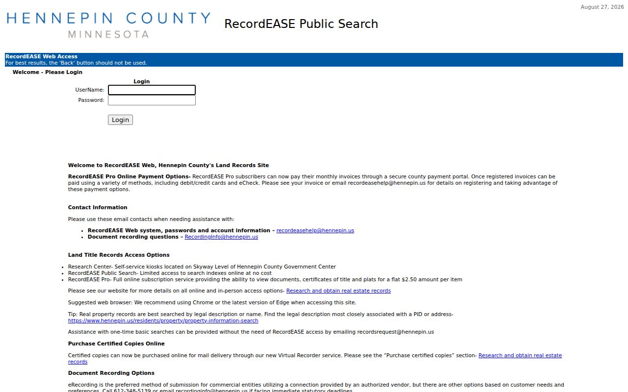 Crystal street directory Hennepin RecordEASE public-search boundary